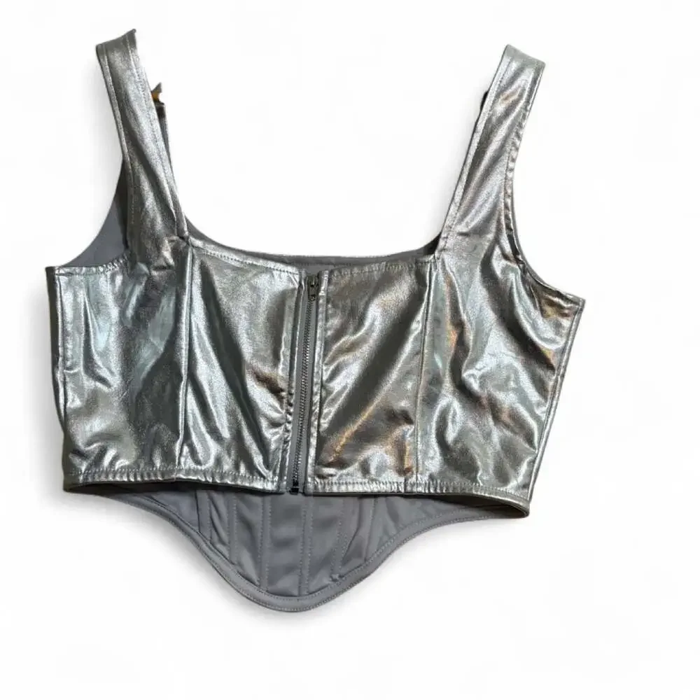 Fashion Nova Shiloh Metallic Corset and Sequin Micro Mini Skirt 2-Piece Set